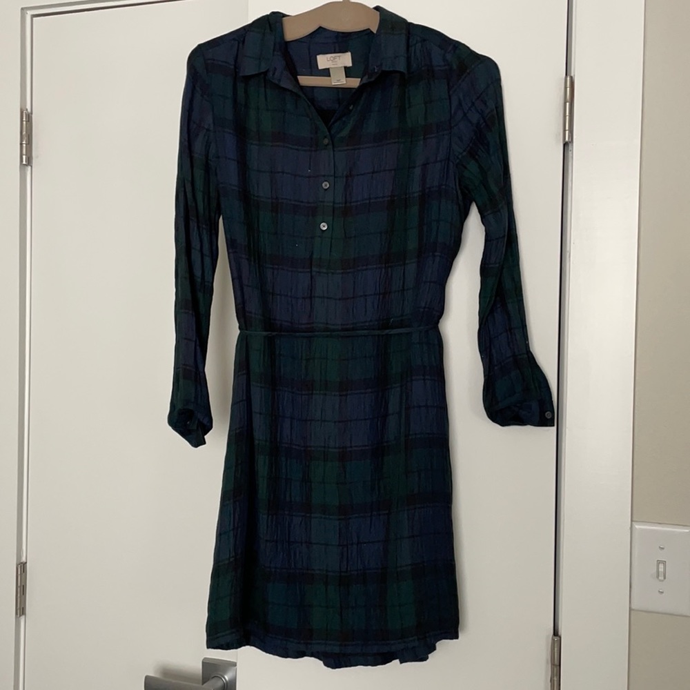 MP LOFT dress. Plaid with tie around waist